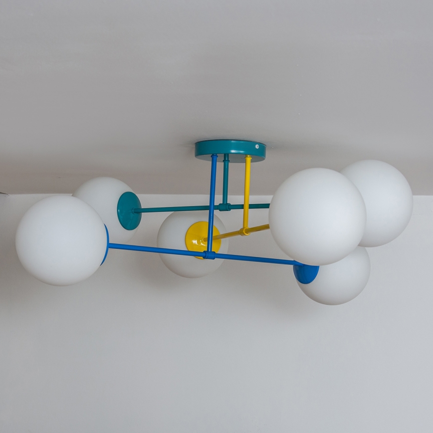 Aufbau-Deckenleuchte MOON 6xE27/15W/230V türkis/gelb/blau