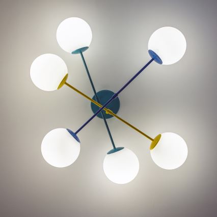 Aufbau-Deckenleuchte MOON 6xE27/15W/230V türkis/gelb/blau