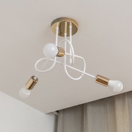 Aufbau-Deckenleuchte OXFORD 3xE27/15W/230V gold/weiß