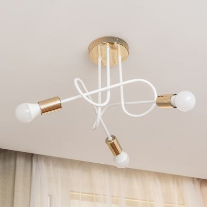 Aufbau-Deckenleuchte OXFORD 3xE27/15W/230V gold/weiß