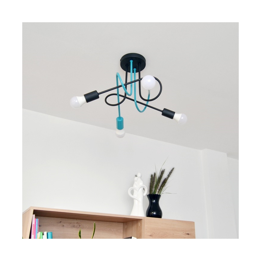 Aufbauleuchte OXFORD 4xE27/15W/230V schwarz/türkisfarben