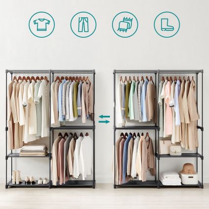 Aufbewahrungsschrank MATIS 138x182 cm, schwarz, mit Regalböden und Kleiderstange