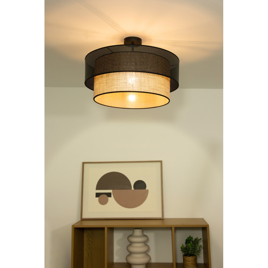 Aufgesetzte Deckenleuchte BORHO 1×E27/60W/230V, Ø 40 cm, schwarz/jute