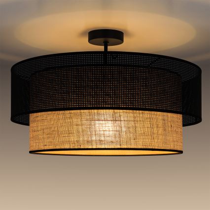 Aufgesetzte Deckenleuchte BORHO 1×E27/60W/230V, Ø 40 cm, schwarz/jute