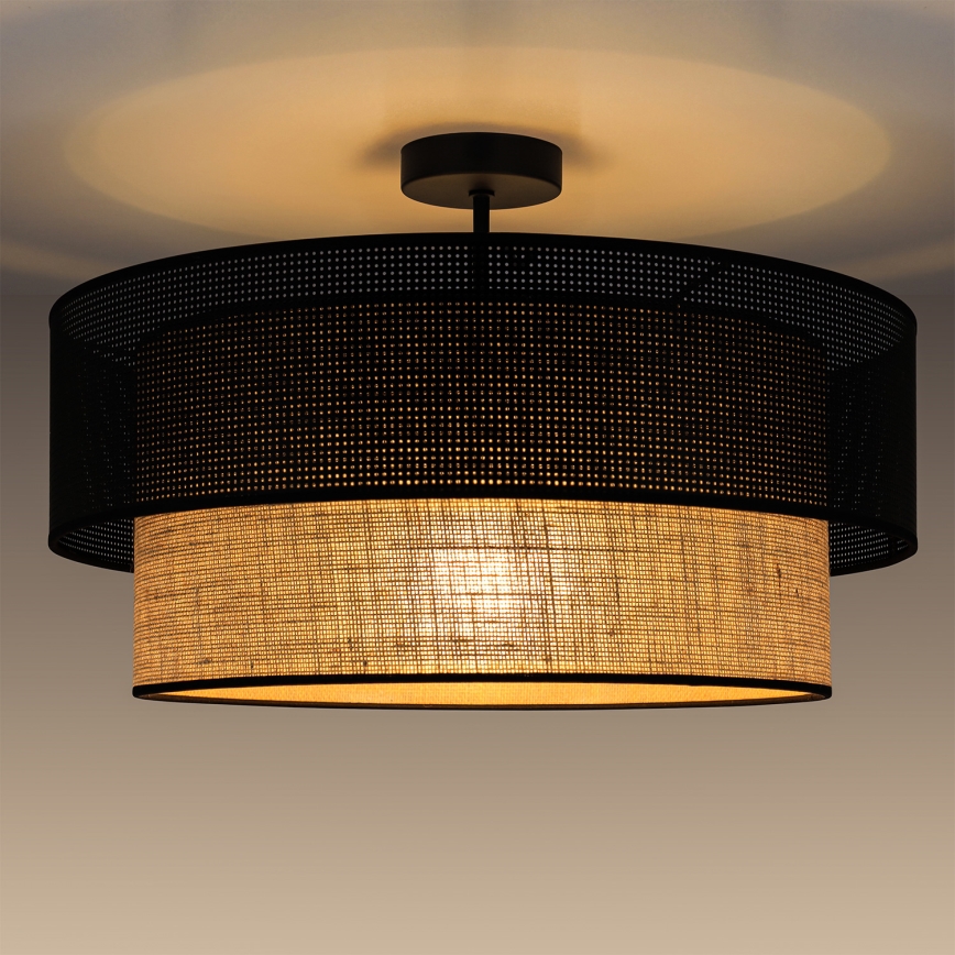 Aufgesetzte Deckenleuchte BORHO 1×E27/60W/230V, Ø 40 cm, schwarz/jute