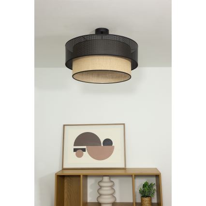 Aufgesetzte Deckenleuchte BORHO 1×E27/60W/230V, Ø 40 cm, schwarz/jute