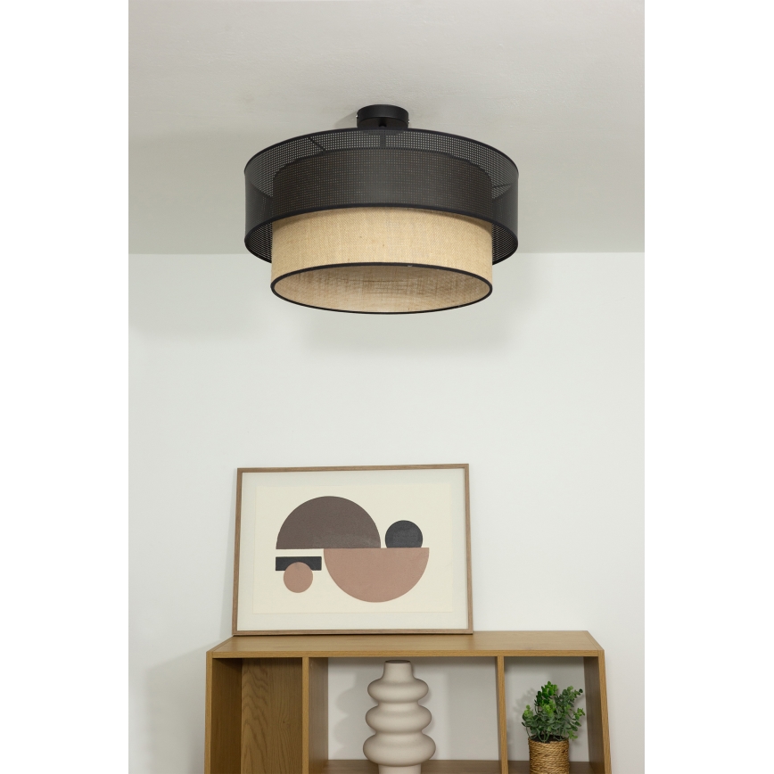 Aufgesetzte Deckenleuchte BORHO 1×E27/60W/230V, Ø 40 cm, schwarz/jute