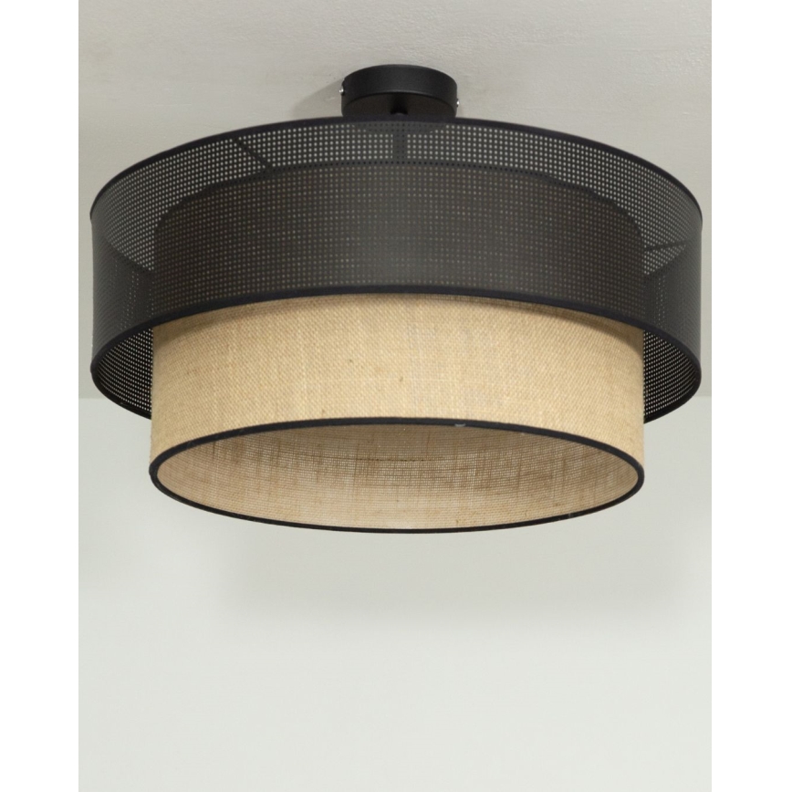 Aufgesetzte Deckenleuchte BORHO 1×E27/60W/230V, Ø 40 cm, schwarz/jute
