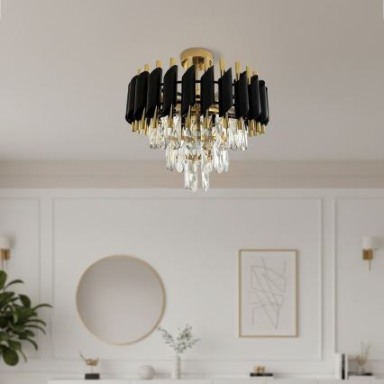 Aufgesetzte Deckenleuchte CRISTAL 5xE14/10W/230V schwarz/gold