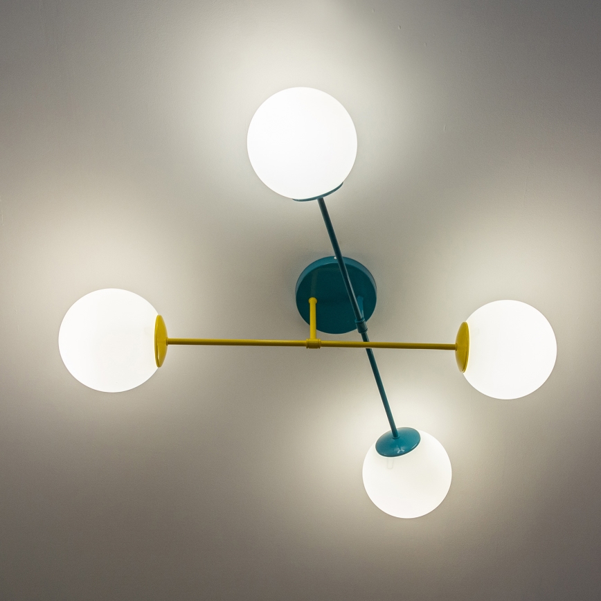 Aufgesetzte Deckenleuchte MOON 4xE27/15W/230V türkis/gelb