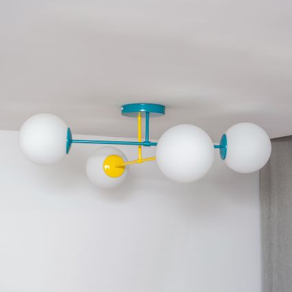 Aufgesetzte Deckenleuchte MOON 4xE27/15W/230V türkis/gelb