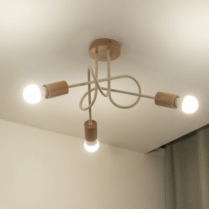 Aufgesetzte Deckenleuchte OXFORD 3xE27/15W/230V Kiefer/Creme