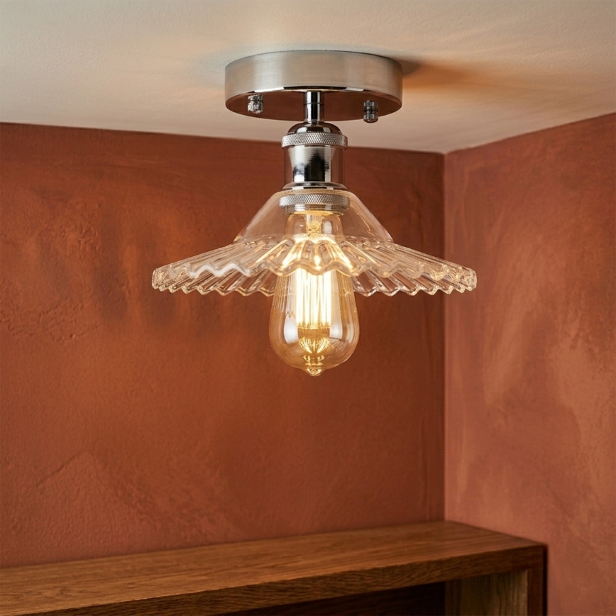 Aufgesetzte Deckenleuchte TRISH 1xE27/15W/230V glänzender Chrom/klares Glas