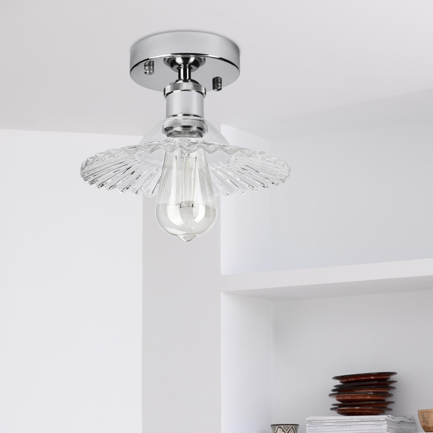 Aufgesetzte Deckenleuchte TRISH 1xE27/15W/230V glänzender Chrom/klares Glas