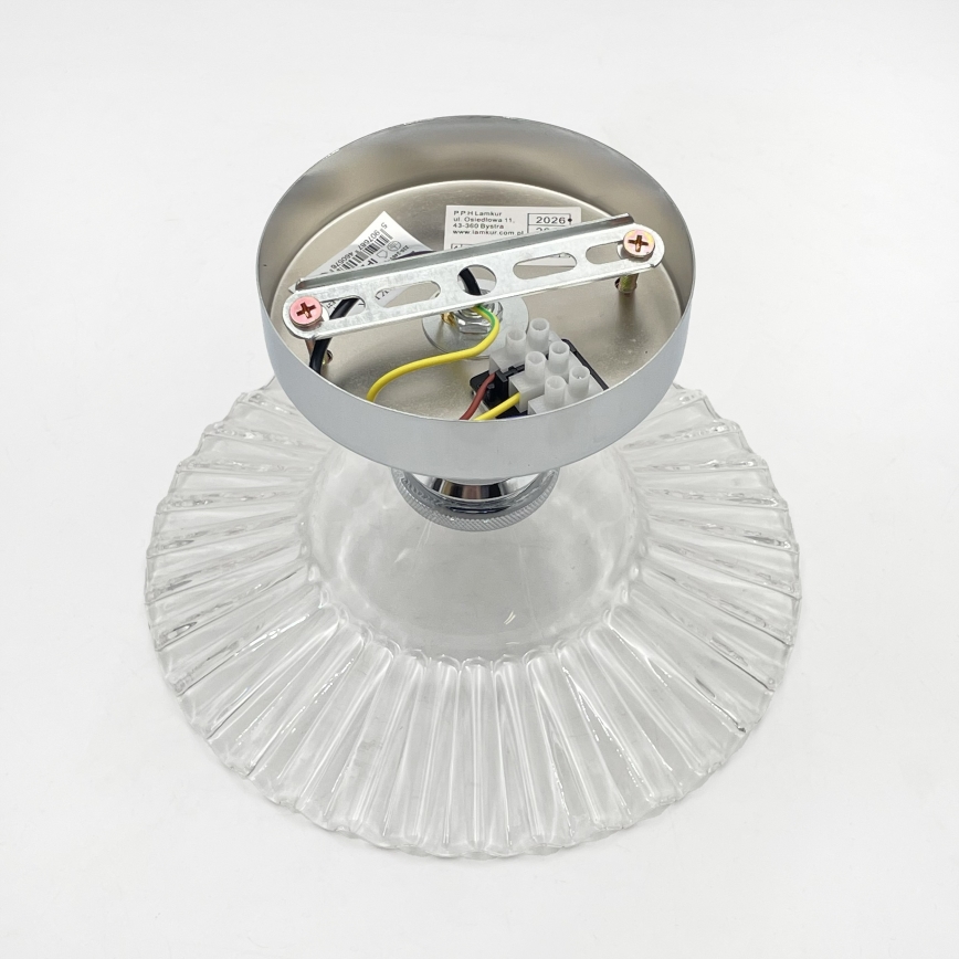 Aufgesetzte Deckenleuchte TRISH 1xE27/15W/230V glänzender Chrom/klares Glas