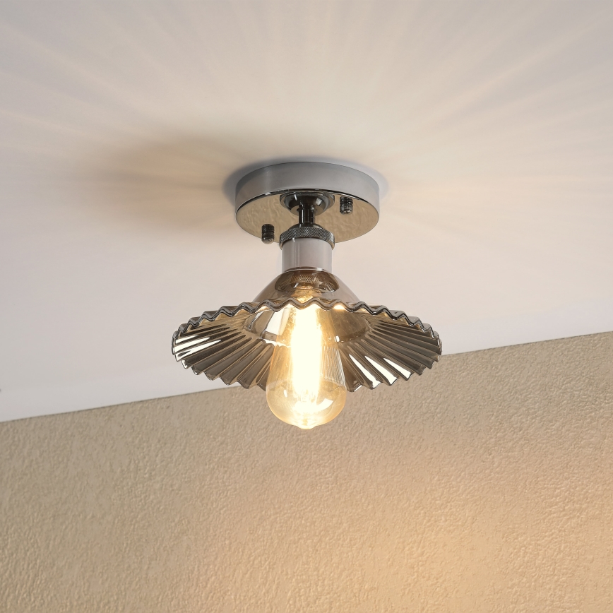 Aufgesetzte Deckenleuchte TRISH 1xE27/15W/230V glänzender Chrom/rauchschwarz