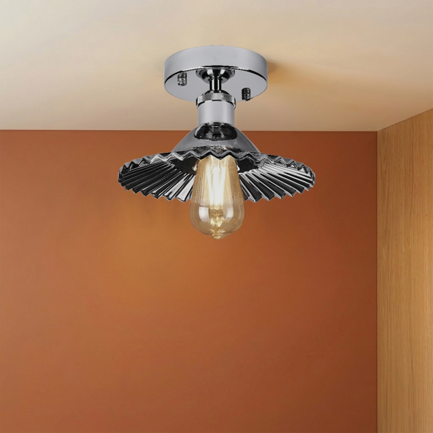 Aufgesetzte Deckenleuchte TRISH 1xE27/15W/230V glänzender Chrom/rauchschwarz