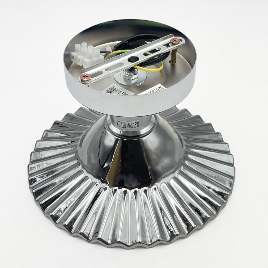 Aufgesetzte Deckenleuchte TRISH 1xE27/15W/230V glänzender Chrom/rauchschwarz