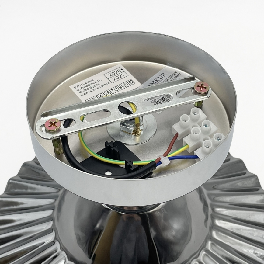 Aufgesetzte Deckenleuchte TRISH 1xE27/15W/230V glänzender Chrom/rauchschwarz