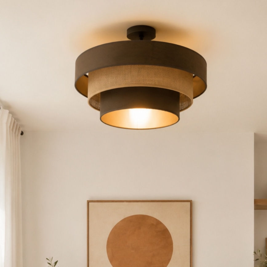 Aufgesetzte Deckenleuchte WENTA 1xE27/60W/230V Ø 50 cm braun/Jute