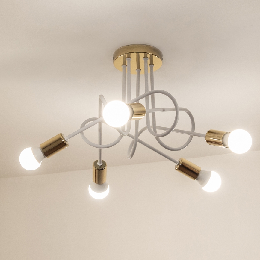 Aufgesetzter Kronleuchter OXFORD 5xE27/15W/230V gold/weiß