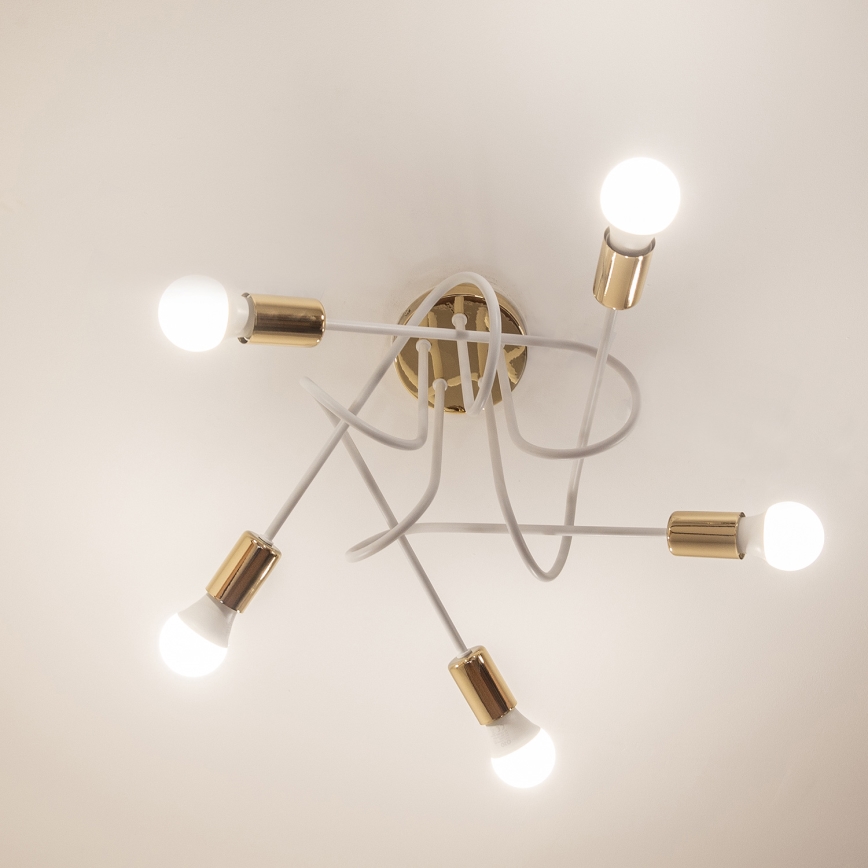 Aufgesetzter Kronleuchter OXFORD 5xE27/15W/230V gold/weiß