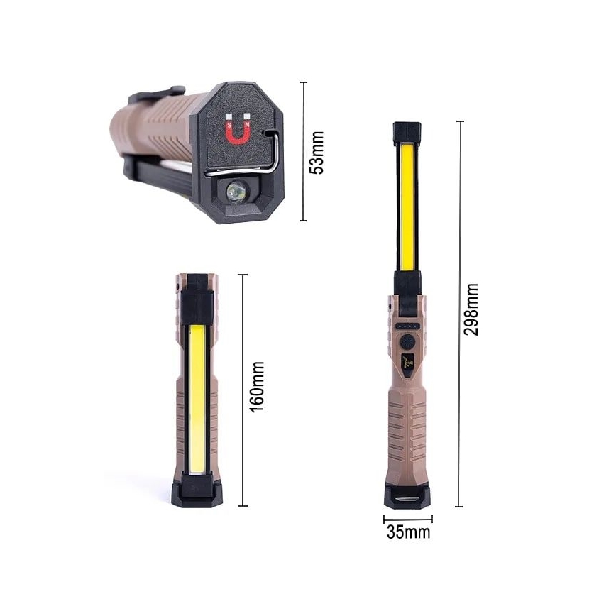 Dimmbare, aufladbare LED-Arbeits-Taschenlampe mit Powerbank-Funktion LED/4W/5V IPX4 600 glänzend 2000 mAh