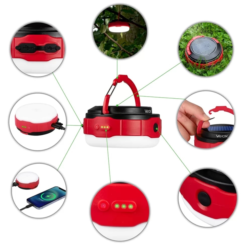 Dimmbare, aufladbare LED-Solar-Taschenlampe mit Powerbank-Funktion LED/3W/5V 3000/4000/6500K IPX6 500 glänzend 2000 mAh