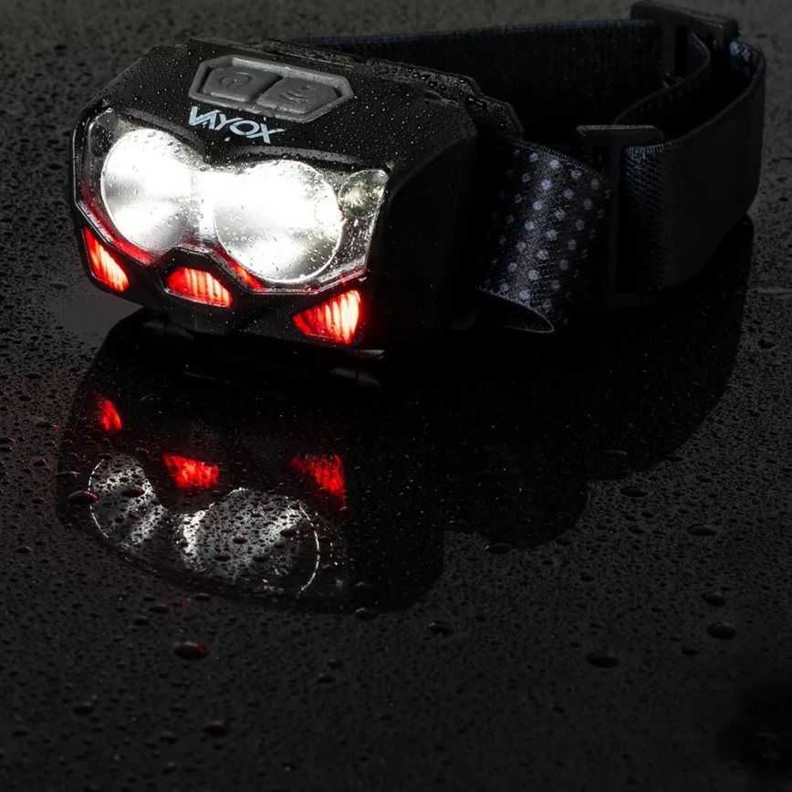 Dimmbare, aufladbare LED-Stirnlampe mit Sensor und rotem Licht 2xLED/5W/5V/3xAAA IP65 500 glänzend 1200 mAh