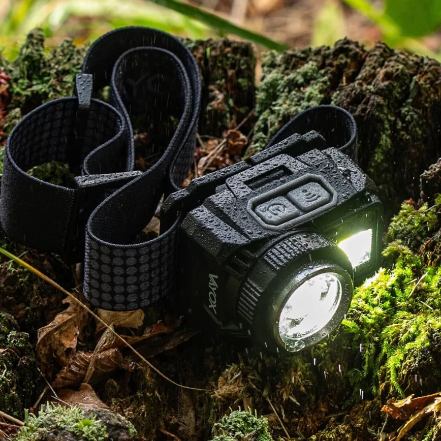 Dimmbare, aufladbare LED-Stirnlampe mit Sensor und rotem Licht LED/6W/5V/3xAAA IP44 500 glänzend 1200 mAh