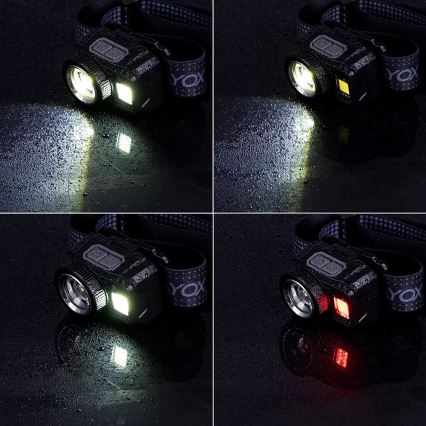 Dimmbare, aufladbare LED-Stirnlampe mit Sensor und rotem Licht LED/6W/5V/3xAAA IP44 500 glänzend 1200 mAh