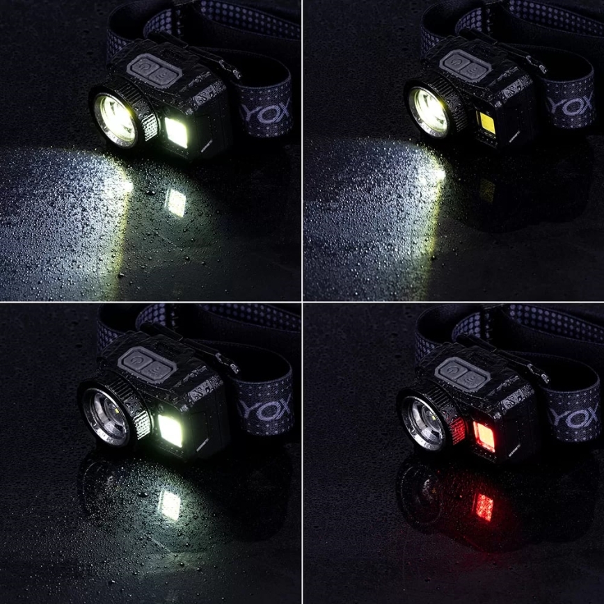 Dimmbare, aufladbare LED-Stirnlampe mit Sensor und rotem Licht LED/6W/5V/3xAAA IP44 500 glänzend 1200 mAh