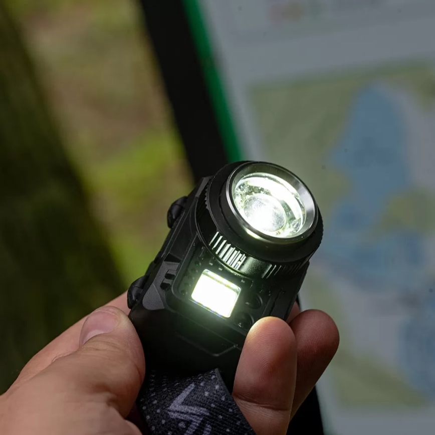 Dimmbare, aufladbare LED-Stirnlampe mit Sensor und rotem Licht LED/6W/5V/3xAAA IP44 500 glänzend 1200 mAh