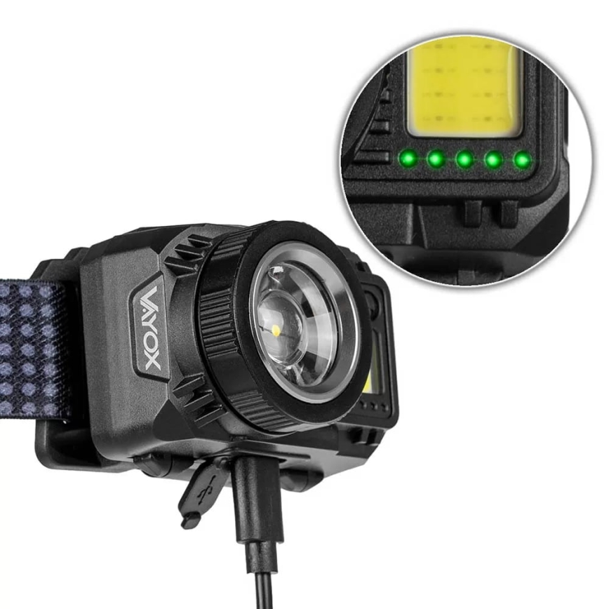Dimmbare, aufladbare LED-Stirnlampe mit Sensor und rotem Licht LED/6W/5V/3xAAA IP44 500 glänzend 1200 mAh