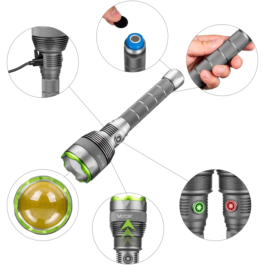 Dimmbare, aufladbare LED-Taschenlampe mit Powerbank Funktion LED/5V IPX7 10000 glänzend 2600 mAh