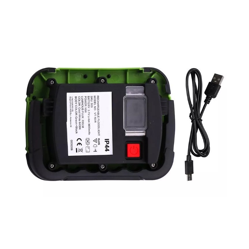 Aufladbarer LED-Strahler SAMSUNG CHIP LED/10W/3,7V IP44 6400K 3600 mAh grün