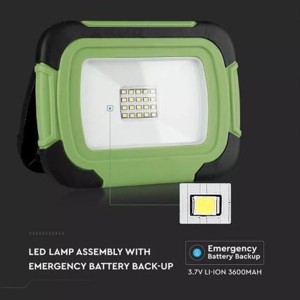Aufladbarer LED-Strahler SAMSUNG CHIP LED/10W/3,7V IP44 6400K 3600 mAh grün
