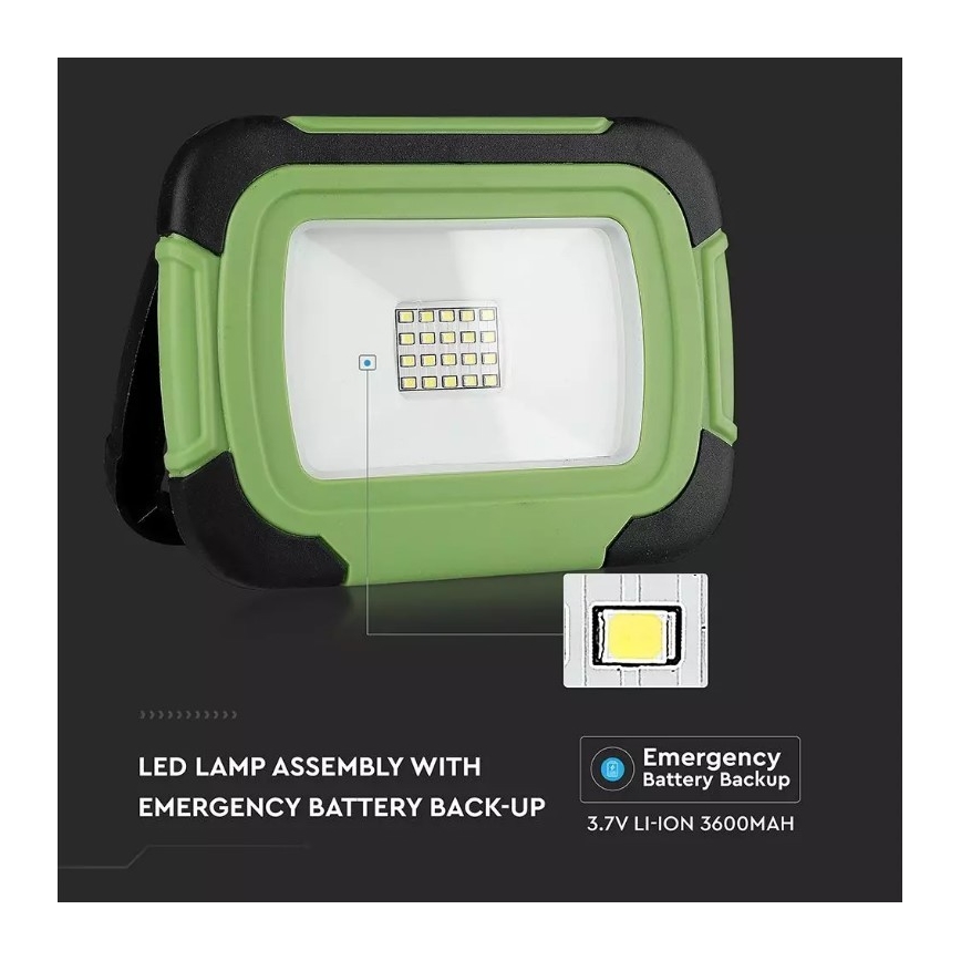 Aufladbarer LED-Strahler SAMSUNG CHIP LED/10W/3,7V IP44 6400K 3600 mAh grün