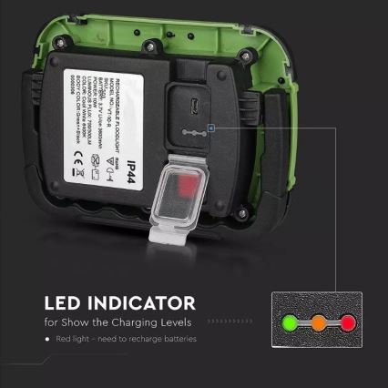 Aufladbarer LED-Strahler SAMSUNG CHIP LED/10W/3,7V IP44 6400K 3600 mAh grün