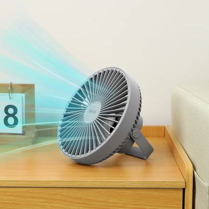 Aufladbarer LED-Tischventilator mit LED-Beleuchtung LED/2W/5V USB 2400 mAh grau