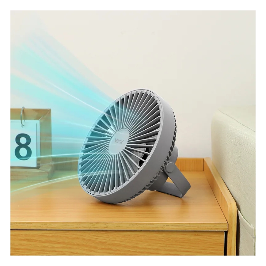 Aufladbarer LED-Tischventilator mit LED-Beleuchtung LED/2W/5V USB 2400 mAh grau