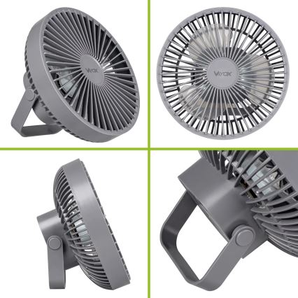 Aufladbarer LED-Tischventilator mit LED-Beleuchtung LED/2W/5V USB 2400 mAh grau
