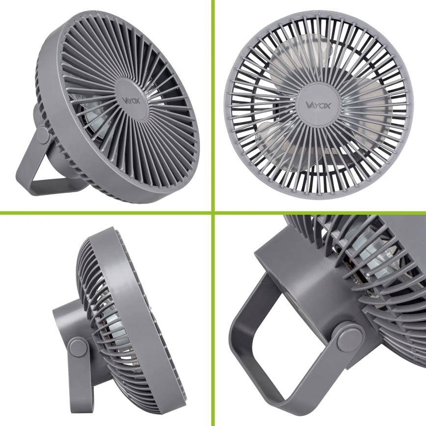 Aufladbarer LED-Tischventilator mit LED-Beleuchtung LED/2W/5V USB 2400 mAh grau