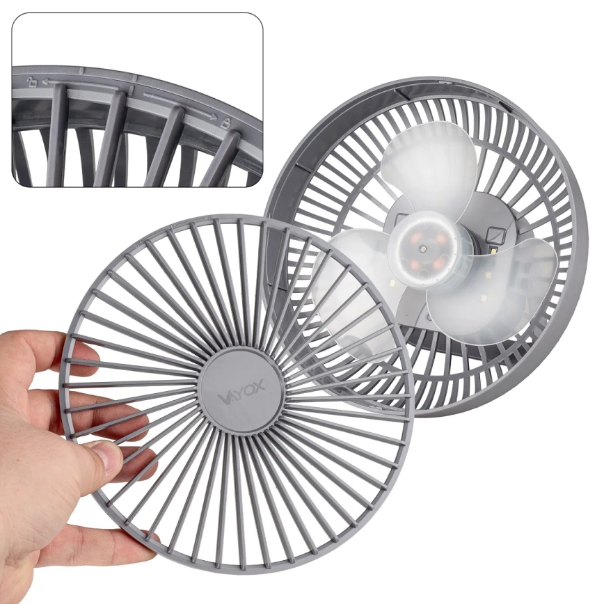 Aufladbarer LED-Tischventilator mit LED-Beleuchtung LED/2W/5V USB 2400 mAh grau