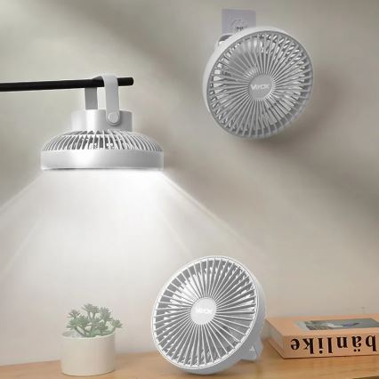Aufladbarer LED-Tischventilator mit LED-Beleuchtung LED/2W/5V USB 2400 mAh weiß