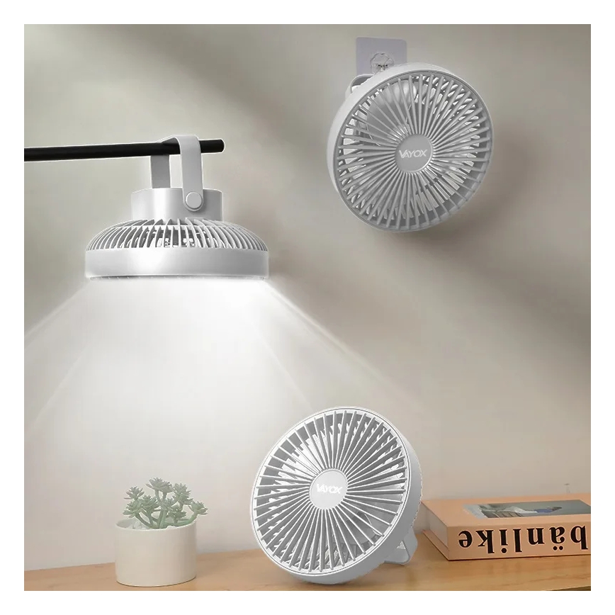 Aufladbarer LED-Tischventilator mit LED-Beleuchtung LED/2W/5V USB 2400 mAh weiß