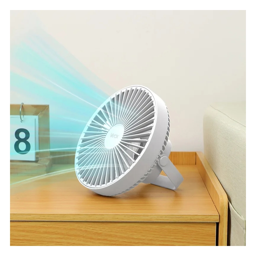 Aufladbarer LED-Tischventilator mit LED-Beleuchtung LED/2W/5V USB 2400 mAh weiß
