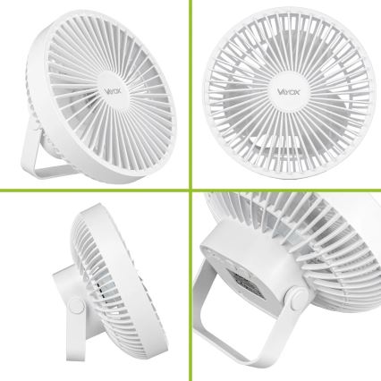 Aufladbarer LED-Tischventilator mit LED-Beleuchtung LED/2W/5V USB 2400 mAh weiß