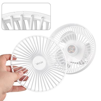 Aufladbarer LED-Tischventilator mit LED-Beleuchtung LED/2W/5V USB 2400 mAh weiß
