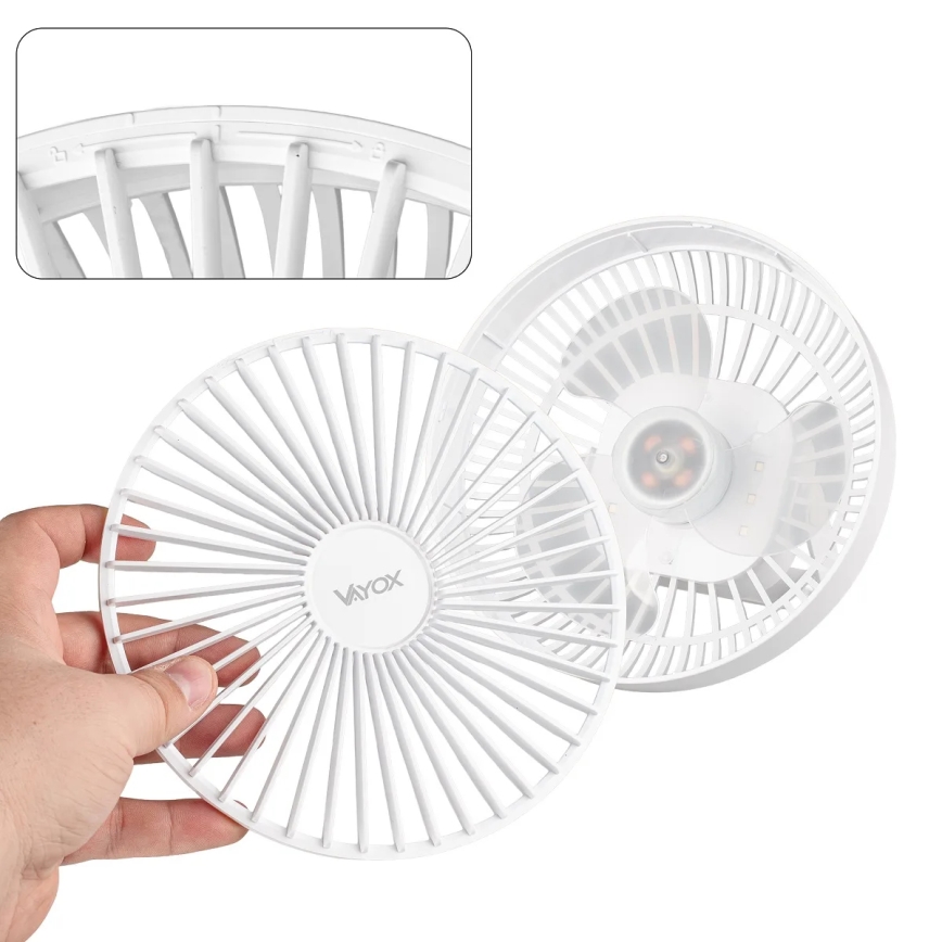 Aufladbarer LED-Tischventilator mit LED-Beleuchtung LED/2W/5V USB 2400 mAh weiß